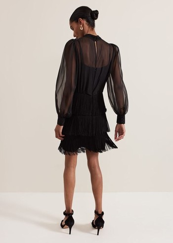 Phase Eight Felicity Fringe Dress Black USA | 4057168-ZE